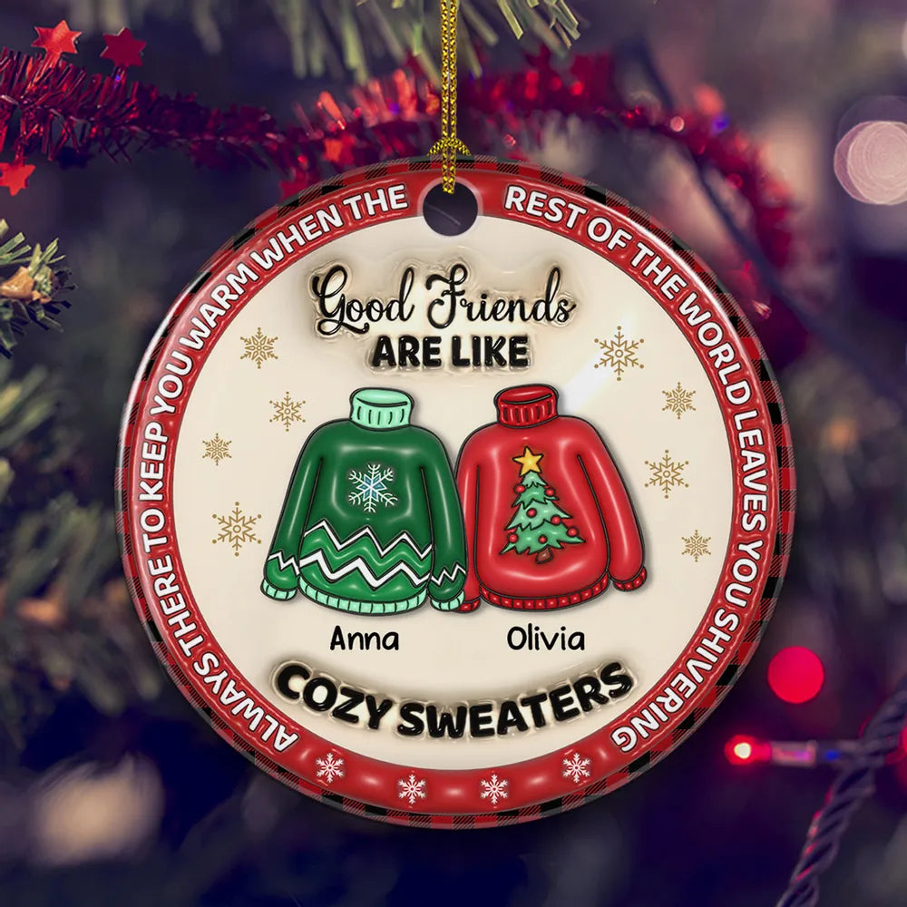 Bestie Like Cozy Sweaters - Personalized Custom 3D Inflated Effect Ceramic Ornament - Christmas Gift For Best Friend