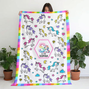 Construction Vehicles Truck, Unicorn Letter - Personalized Blanket