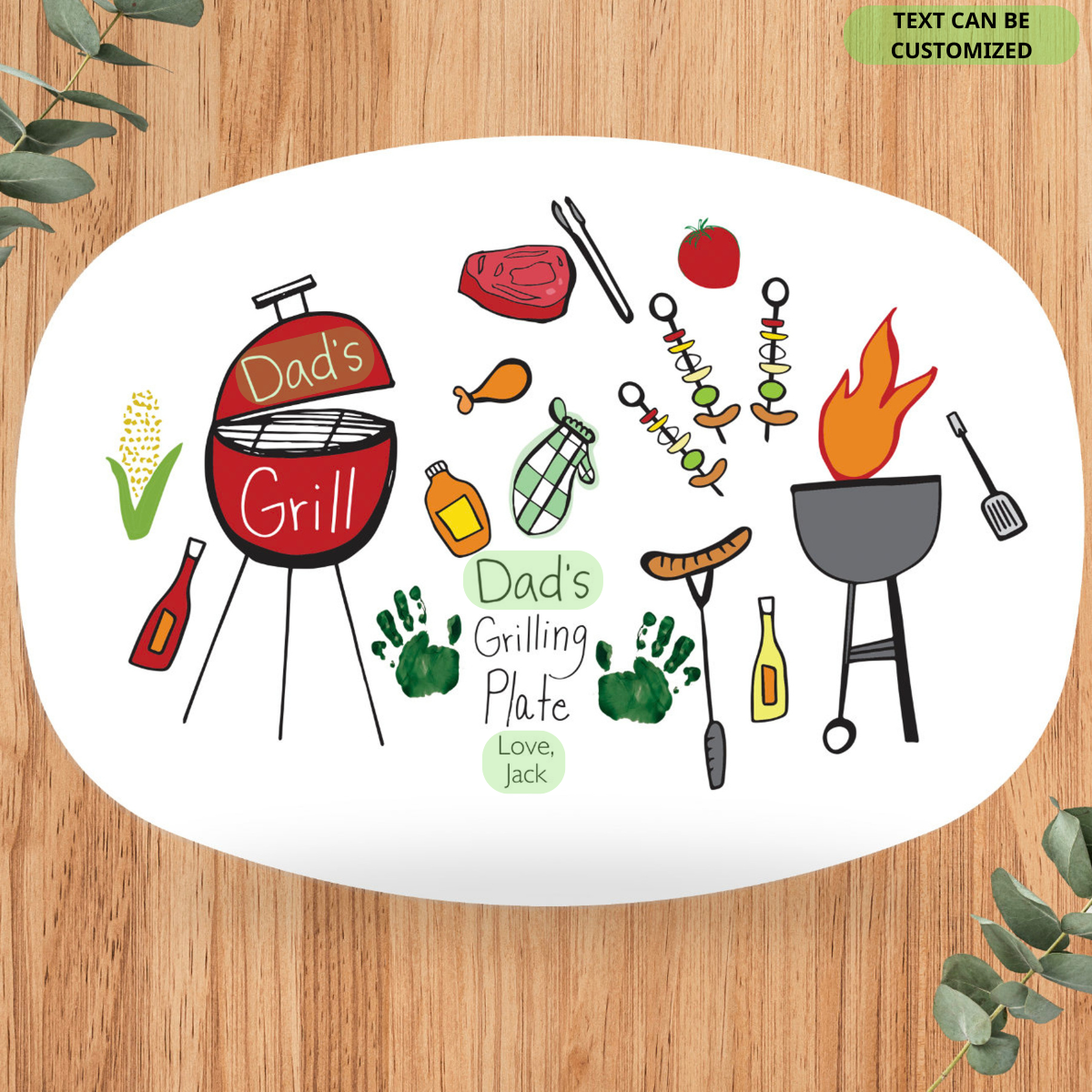 Daddy's Grilling Plate Hand Drawing - Personalized Platter - Gift For Dad, Grandpa, Father's Dya Gift