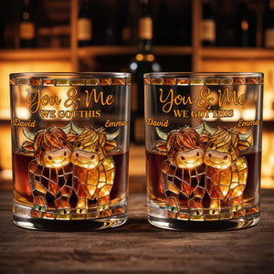 You & Me, We Got This Mosaic Cows Glass, Personalized Custom Whiskey Glass, Gift For Couples