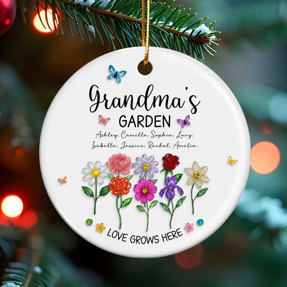 Grandma's Garden Custom Birth Month Flower - Personalized Ceramic Ornament - Heartfelt & Thoughtful Christmas Gift for Grandma