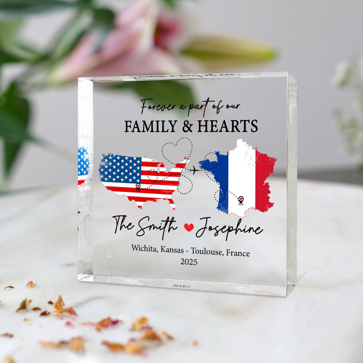 Personalized Host Family Acrylic Block, Custom Country Map, Exchange Student Gifts, Travel Memory Keepsake, Long Distance Gifts