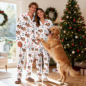 Custom Face Pajama Set, Personalized Photo Pajamas, Christmas Sleeping Matching Set For Couple