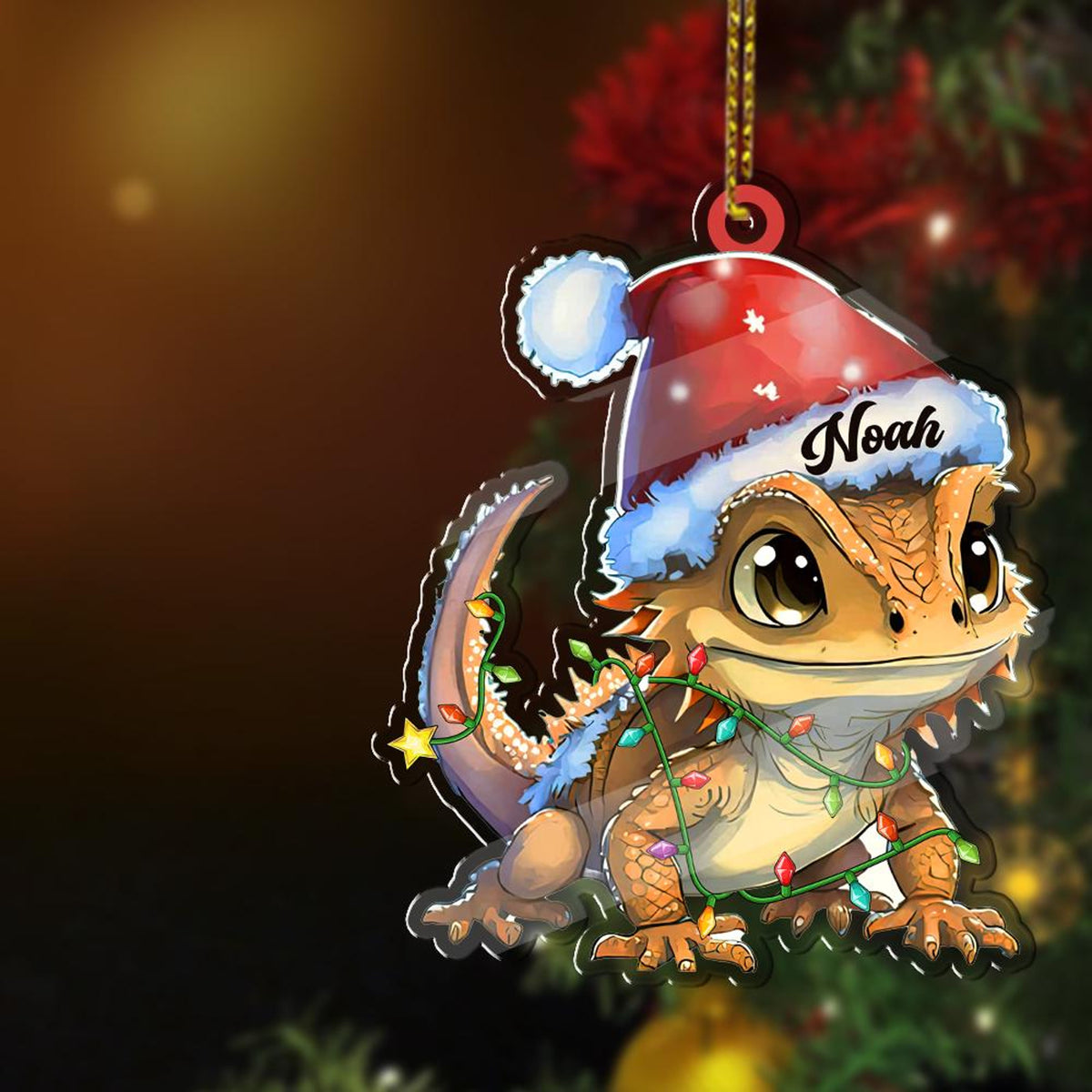 Bearded Dragon Christmas Acrylic Ornament, Custom Bearded Dragon Ornament, Reptiles Lizards Lover, 2D Ornament, Animal Ornament