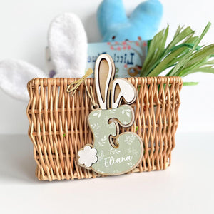 Personalized Easter Bunny Name Tag, Custom 3D Wooden Letter Tag, Spring Basket Name Charm for Kids, Cute Bunny, Gift For Kid, Easter Card