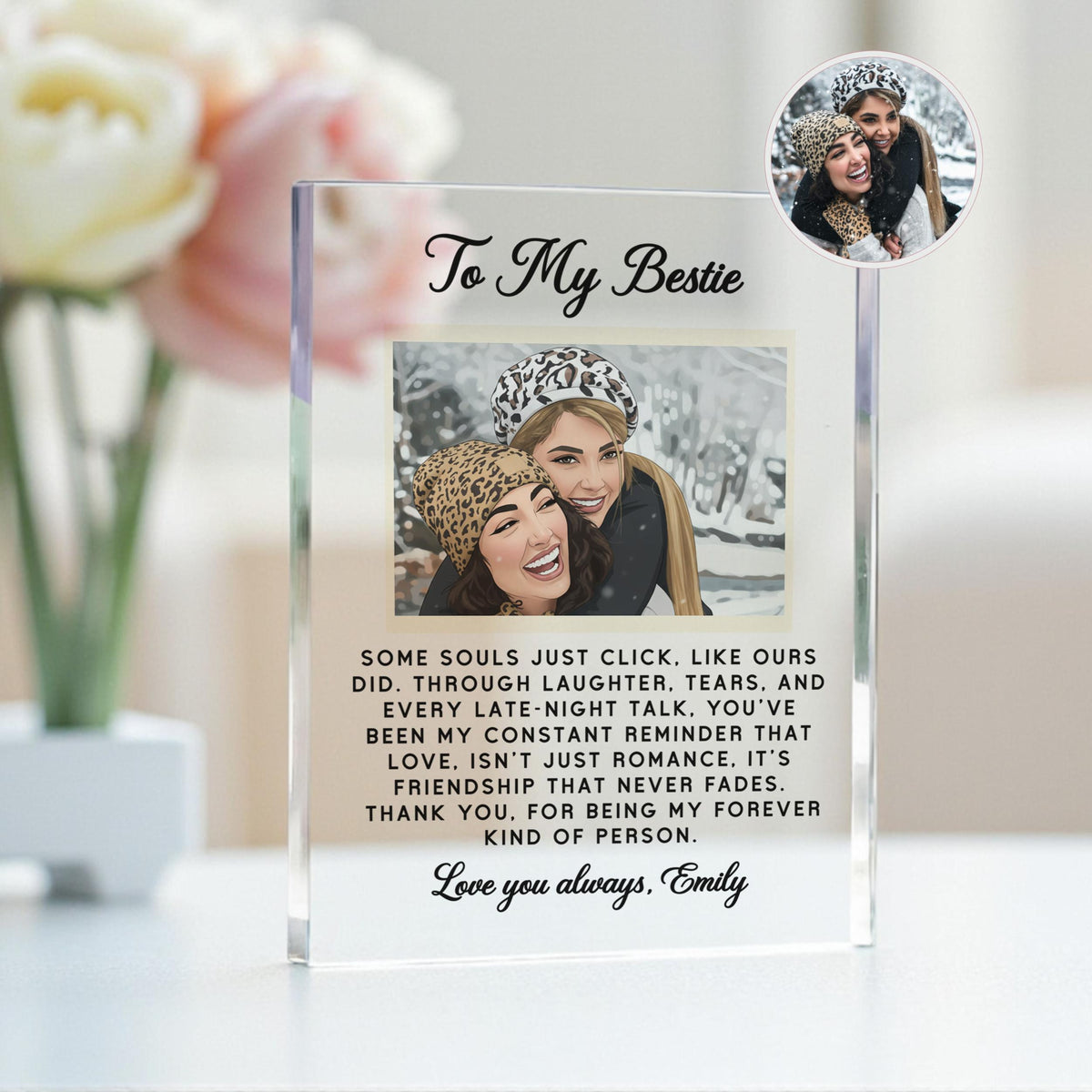 Personalized Best Friend Acrylic Plaque, Custom Portrait From Photo, Birthday Gift For Bestie, Soul Sister Gift, Friendship Keepsake