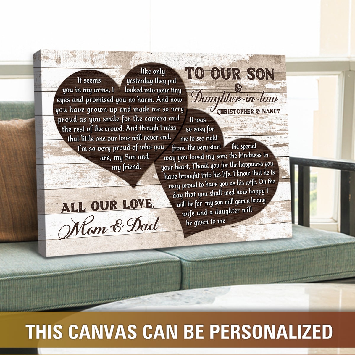 To Our Son & Daughter-in-law I'm So Very Proud - Personalized Canvas - Gift For Son & Daughter-in-law On Wedding Day