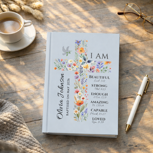Personalized Confirmation Gift for Teens, Floral Cross Journal with Custom Name, First Communion Keepsake for Girls, Baptism Journal