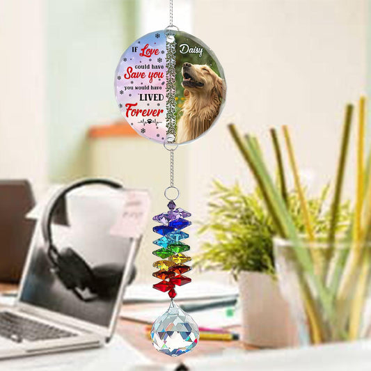 Personalized Dog Photo Memorial Ornament with Crystal Prism, Custom Pet Name Ornament, Smiling Dog Window Decor, Rainbow Maker Memorial Gift