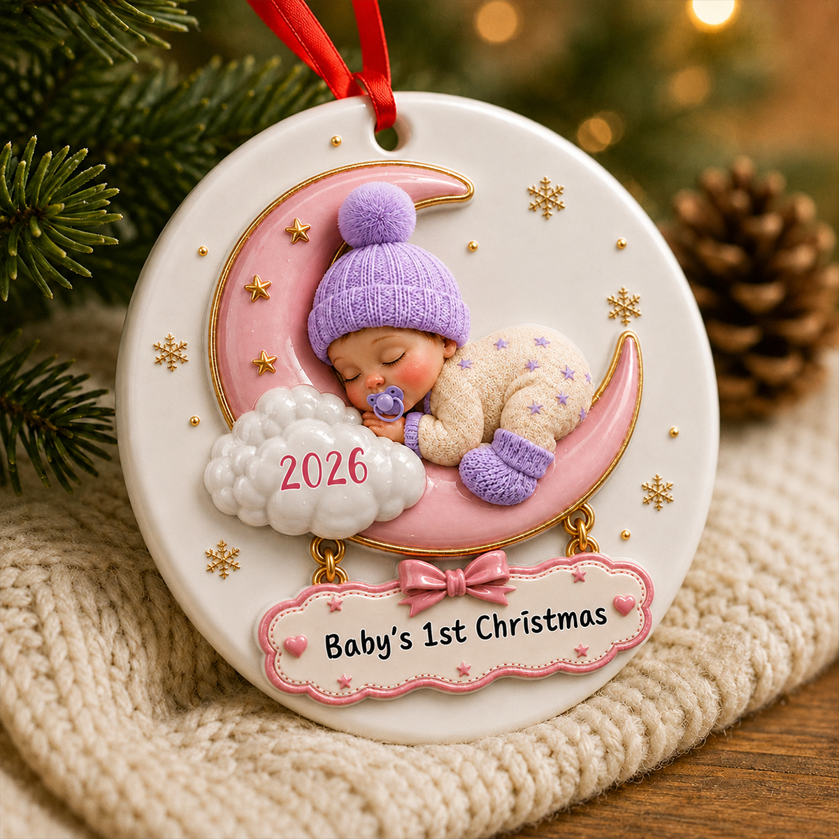 Baby's 1st Christmas Newborn Ornament- Real 3D Raised Ornament