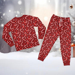 Coquette Bow Candy Cane Christmas Pajamas, Preppy Christmas Long Sleeve Two Piece Pajama Set, Festive Xmas Holiday Loungewear Set