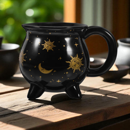 Witch Coffee Mug Black Ceramic Cup with Moon and Stars, Halloween Gift for Her, Witchy Kitchen Decor, Spooky Fall Drinkware Gift