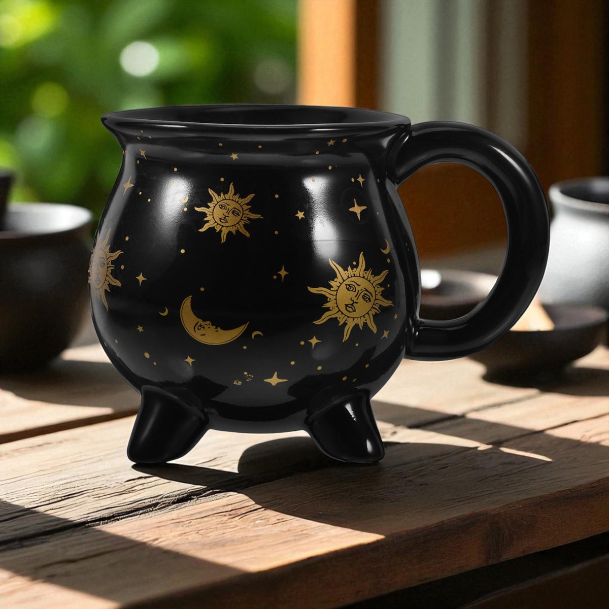 Witch Coffee Mug Black Ceramic Cup with Moon and Stars, Halloween Gift for Her, Witchy Kitchen Decor, Spooky Fall Drinkware Gift
