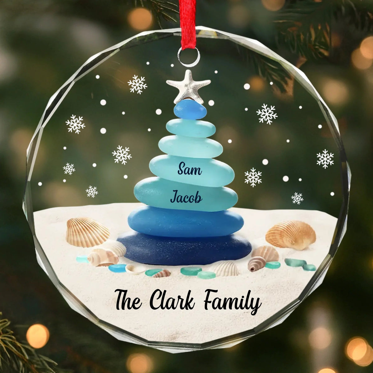 Waves Bring Sea Glass Family Closer - Personalized Crystal Ornament - Christmas Gift For Family
