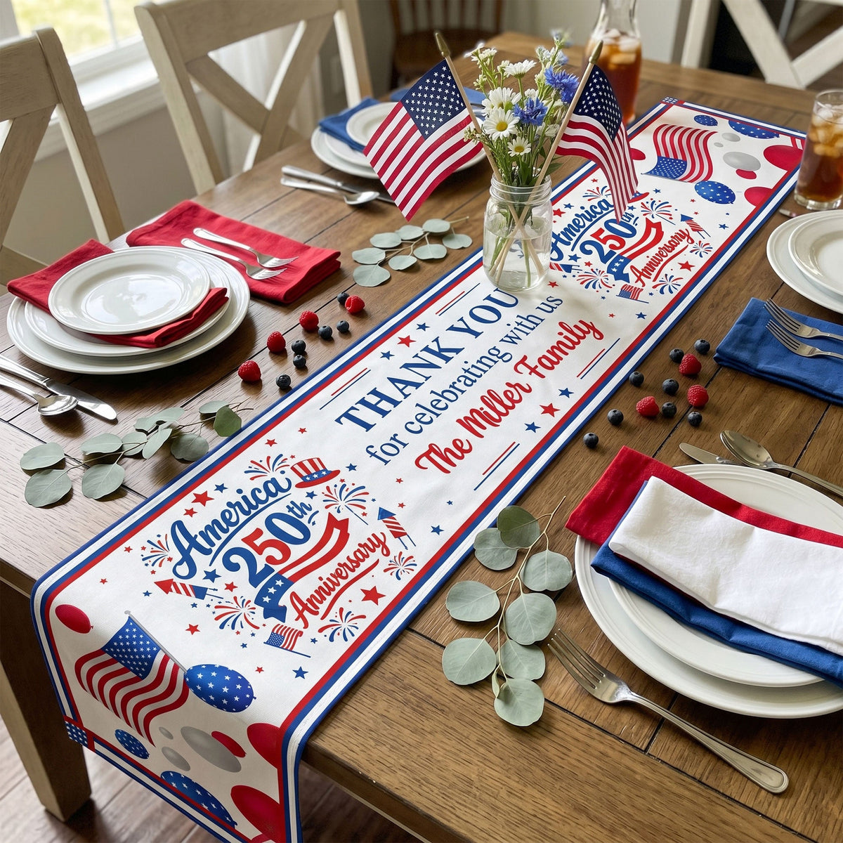 America 250th Anniversary Thank You For Celebrating With Us - Personalized Table Runner - 4th Of July Gift For Family, 250th Home Decoration