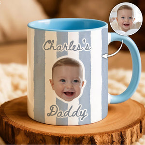 Personalized Baby Face - Stripe Baby Picture Cup, New Grandparents, New Mom, Dad Gift
