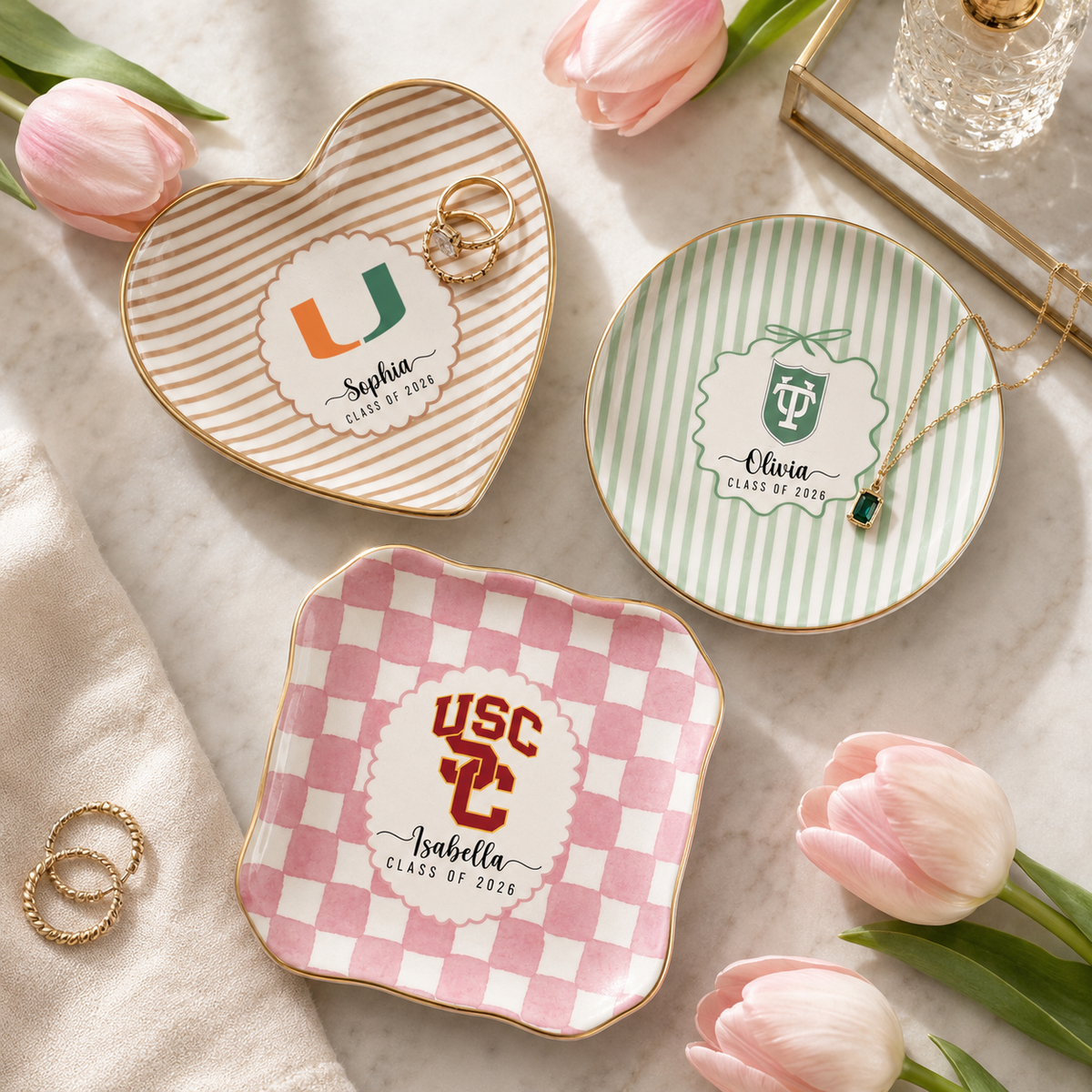 Personalized School Logo Ring Dish, Class of 2026 Tray, Graduation Keepsake, Gift For Friend, Senior Night Keepsake, Congratulation Gift