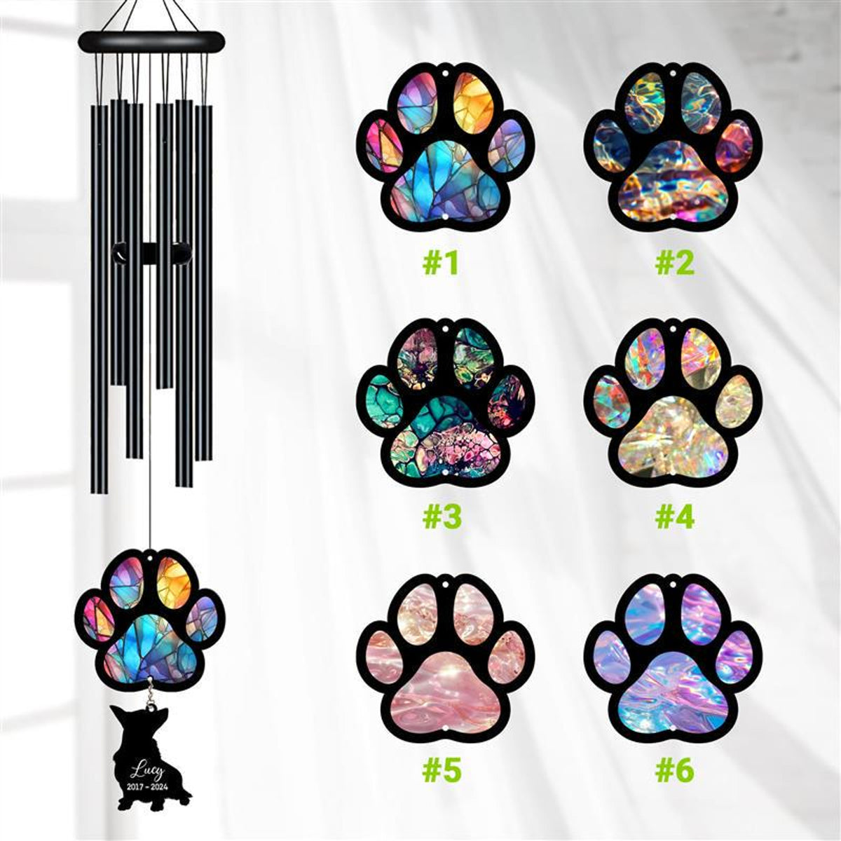 Personalized Pet Memorial Wind Chime, Remembrance Wind Chime, Pet Suncatcher Wind Chime, Dog Paw, Dog Loss, Dog Memorial, In Loving Memory