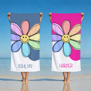 Personalized Brilliant Sun Beach Towel, Custom Name Pool Towel for Girls, Bithday Party Gift For Kids, Tropical Vacation Gift, Beach Lover's Gift