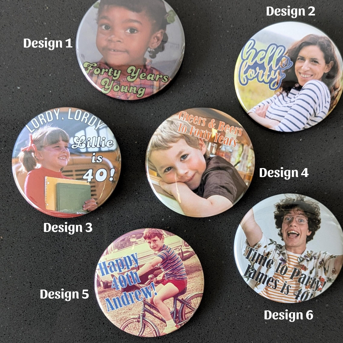 Custom 40th Birthday Party Favor Milestone Birthday Photo Pins Adult Party Favors Face Cut Out Buttons Funny Pin Badge Button for Birthdays