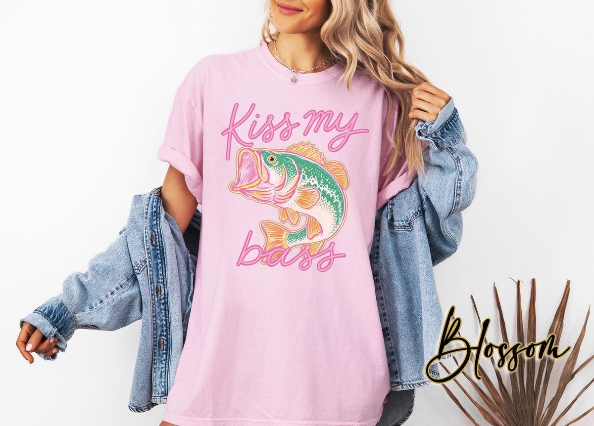 Trout Fishing Kiss My Bass Comfort Colors Shirt, Gift for Women Who Fish, Beach Vacation Shirt, Mothers Day Fishing Gift, Fish Lady Tees