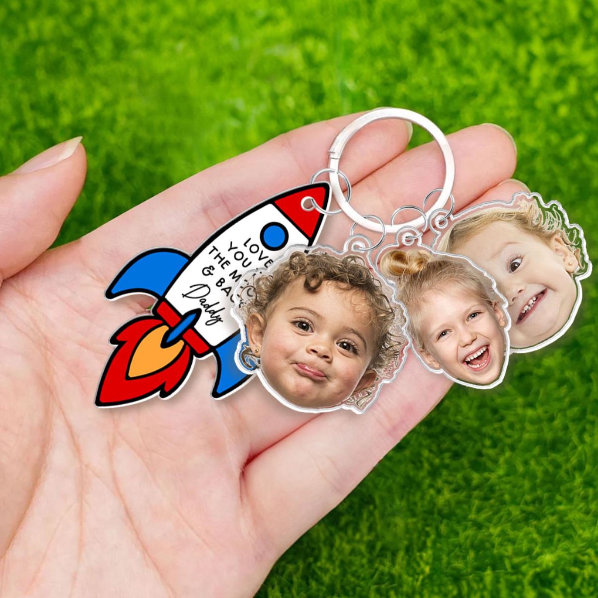 Love You To The Moon And Back Keychain, Personalized Baby Face Keyring, Father's Day Gift from Son Daughter, Gift for Husband, New Dad Gift