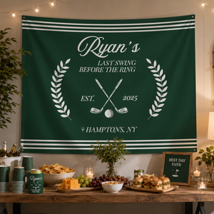 Golf Bachelor Party Banner Custom Green Golf Theme Sign Par Tee Decor Personalized Tapestry Last Swing Before the Ring Groomsmen Weekend