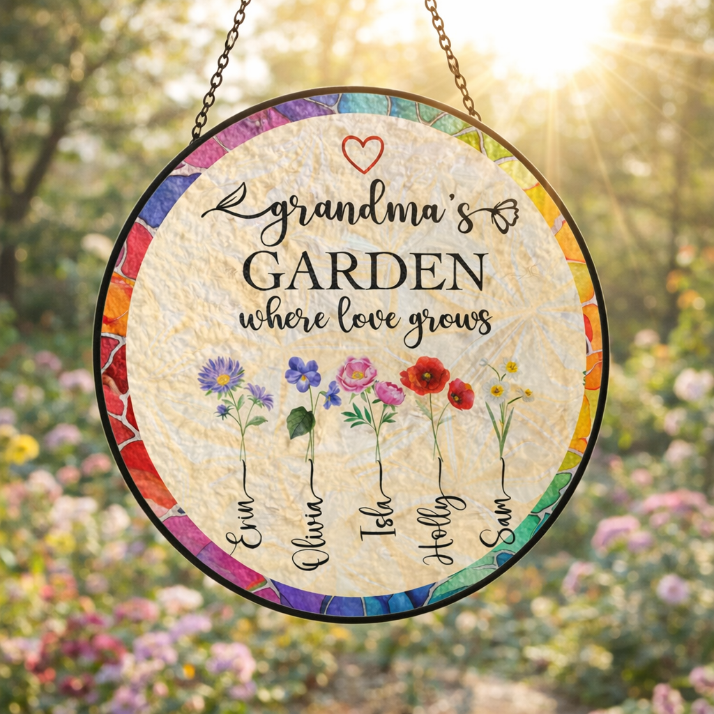 Grandma's Garden Gift - Personalized Birth Flower Stained Glass Suncatcher - Mother's Day Gift For Mom Grandma
