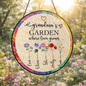 Grandma's Garden Gift - Personalized Birth Flower Stained Glass Suncatcher - Mother's Day Gift For Mom Grandma