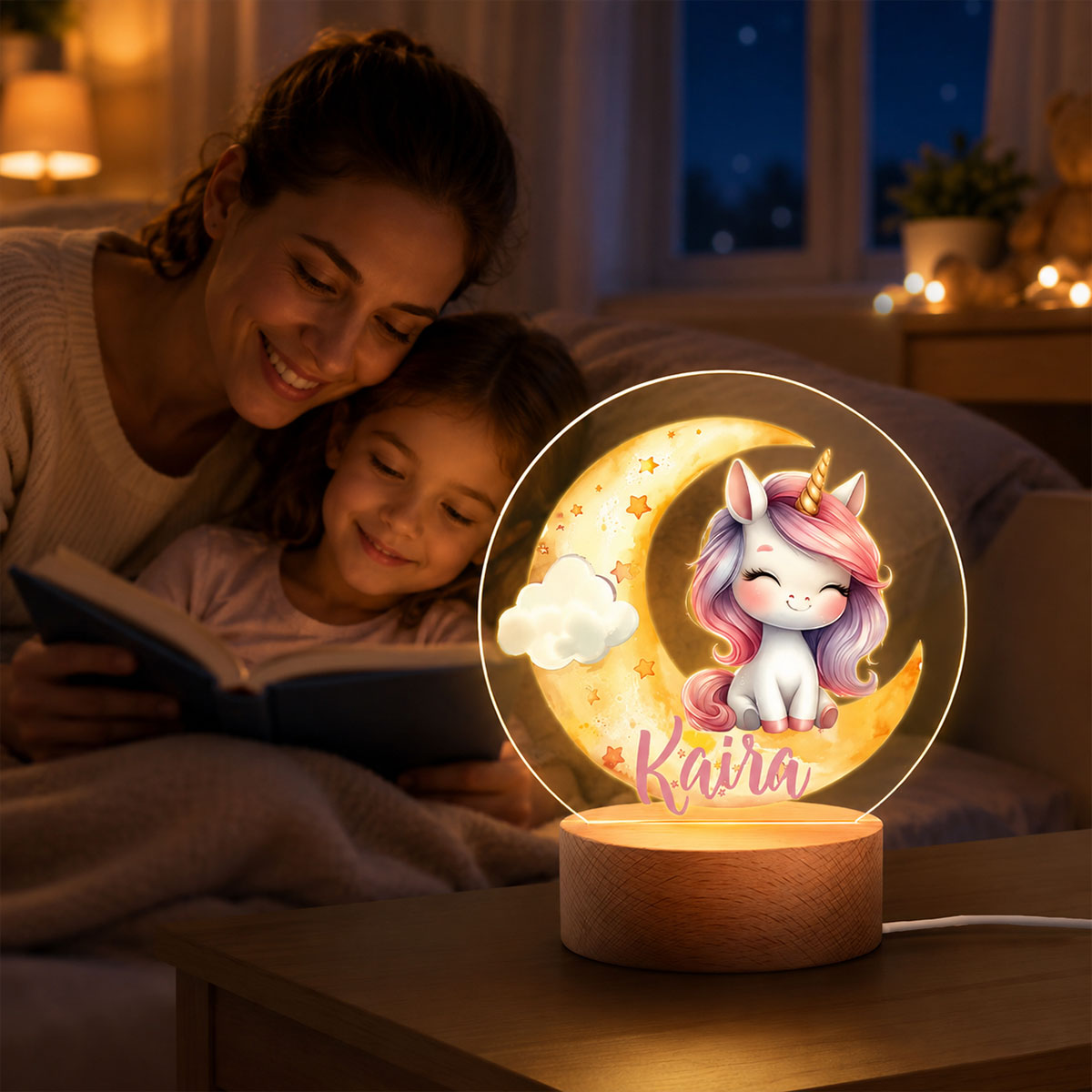 Personalized Unicorn Moon Night Light, Custom Unicorn Name Acrylic LED Lamp, Rainbow Unicorn Nursery Decor, Birthday Gift for Girls, Kids Bedroom Light