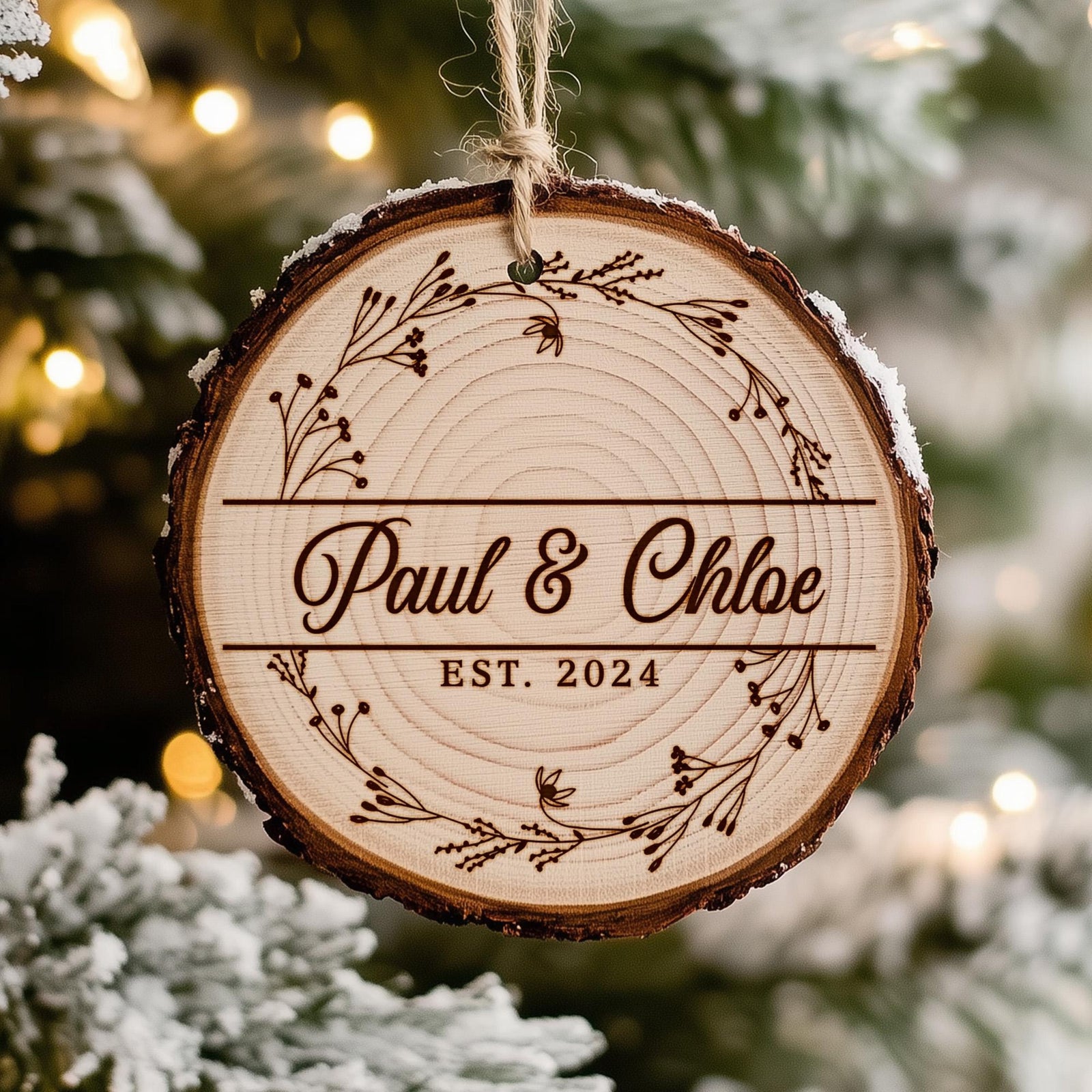 Custom Wedding Ornament Gift for Couples, Wedding Anniversary Rustic Ornament, Christmas Wooden Ornament, Engagement Gifts for Couple