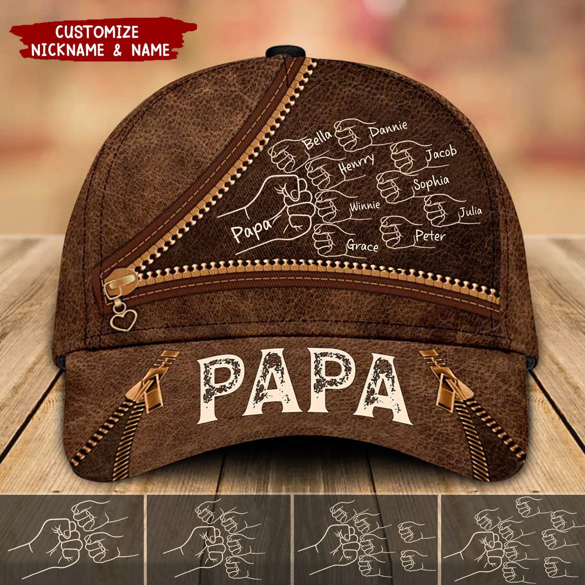 Grandpa Daddy Fist Bump Zipper Pattern - Personalized Classic Cap - Father's Day Gift For Dad, Grandpa