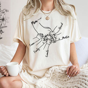Mom & Kids Holding Hands With Kids Names - Personalized Shirt For Mother's Day