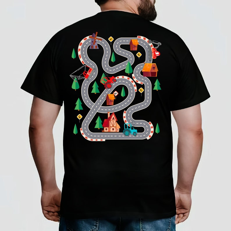 Personalized Play Car Race On Dad's Back Shirt, Custom Mat Road Car Race Track T-Shirt, Dad Mom Father's Day Family Gift, Playmat TShirt, Daddy Birthday