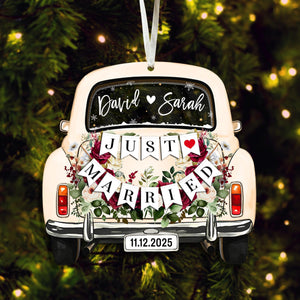 Personalized Just Married Car Ornament, Custom First Christmas Married Ornament, 1st Christmas Mr Mrs Ornament, Newlywed Gift for Couple