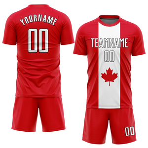 Custom Red White-Black Sublimation Canadian Flag Soccer Uniform Jersey