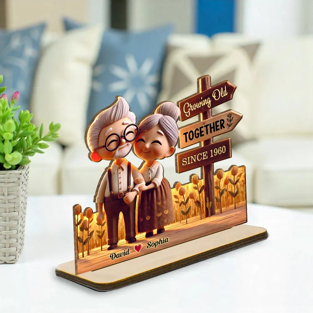 Timeless Love Old Couple - Personalized Wooden Plaque - Valentine's Day Gift, Anniversary Gift For Couple