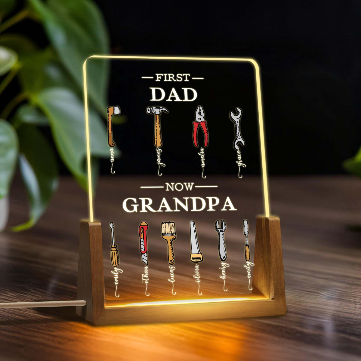 First Dad Now Grandpa LED Night Light, Custom Grandpas Garage Night Light with Kids Name, Fathers Day Gift, Grandpa Gift