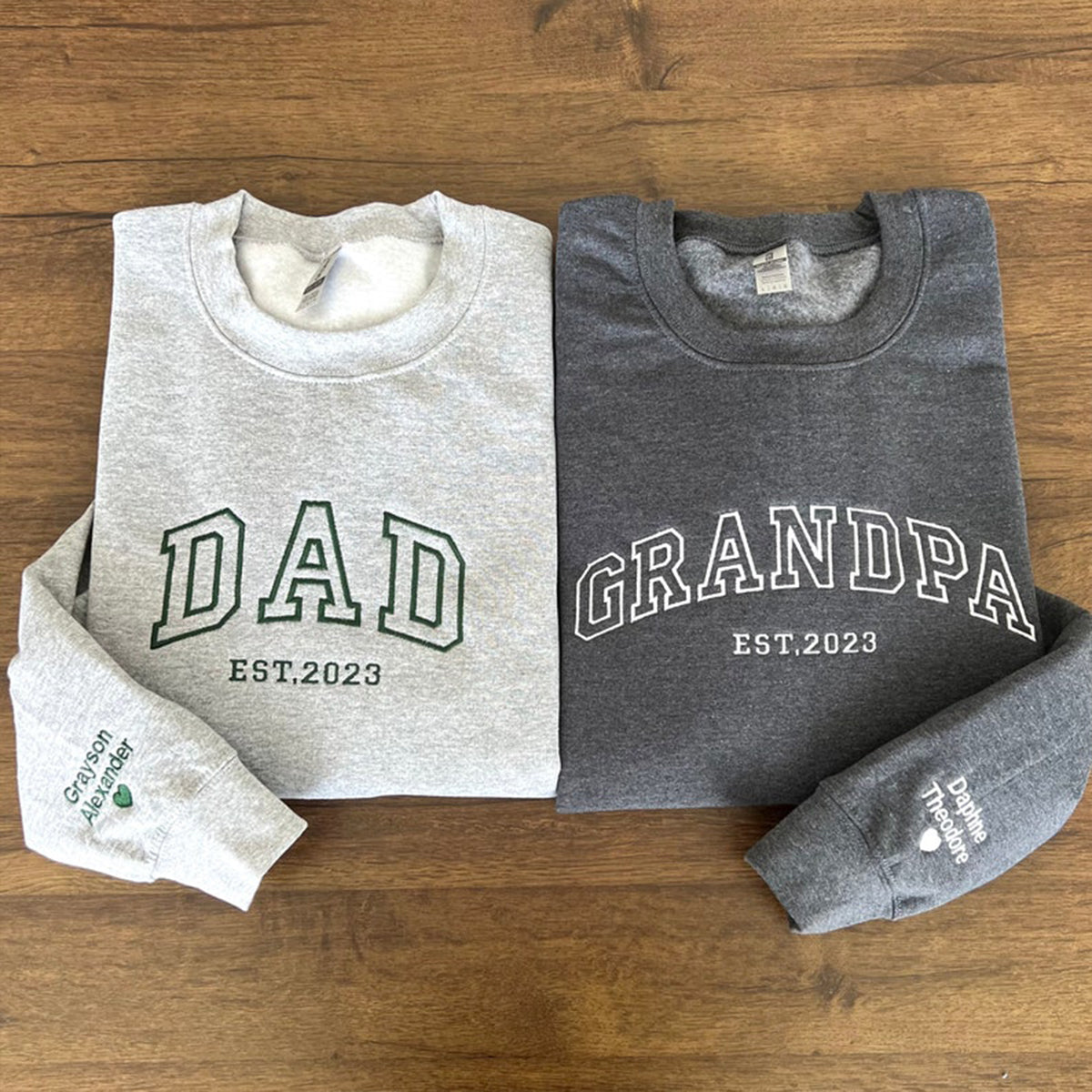 Mom, Dad Est Year With Kids Name Embroidered Shirt