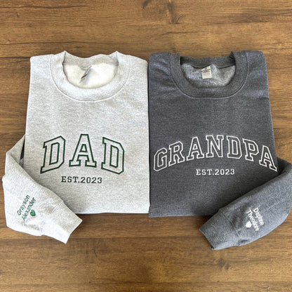 Mom, Dad Est Year With Kids Name Embroidered Shirt