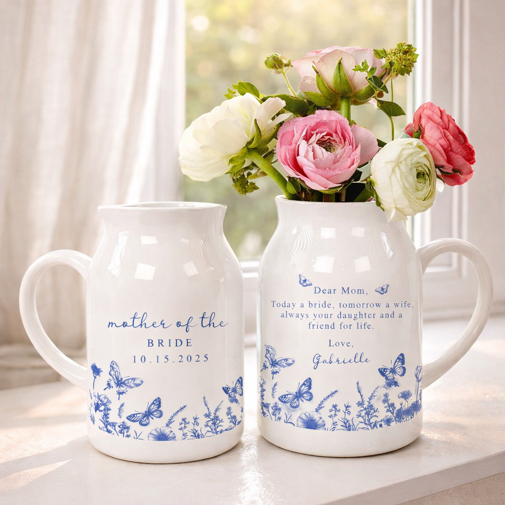 Custom Wedding Gift For Mother Of The Bride & Groom Toile De Jouy Gift For Mom Flower Vase, Mom Of Groom, Mother of the Bride Ceramic Vase