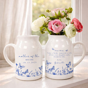 Custom Wedding Gift For Mother Of The Bride & Groom Toile De Jouy Gift For Mom Flower Vase, Mom Of Groom, Mother of the Bride Ceramic Vase