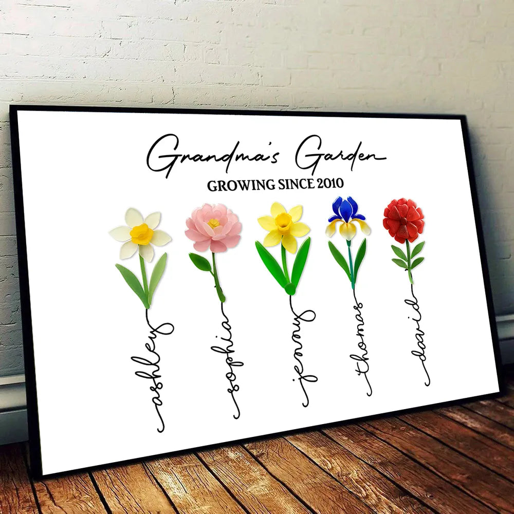3D Sea Glass Birth Month Flowers Grandma's Garden - Personalized Canvas - Gift For Grandma, Mom, Birthday Gift