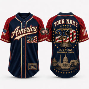 Personalized America 250 Baseball Jersey, Custom Name Number USA 1776 2026 Jersey, Patriotic Liberty Bell Shirt, 4th of July Gift