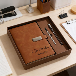Personalized Phd Graduation Gift, Custom Dr. Leather Notebook with Pen, Engraved Doctoral Graduation Journal, Phd Grad Gift for Her Him