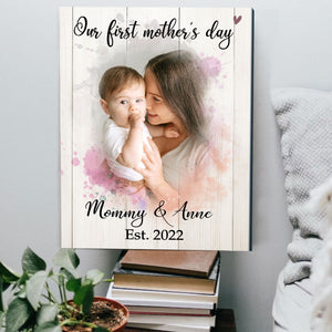 Mother And Baby Portrait Canvas, First Mother's Day Paintings Ideas, Personalized Our First Mother's Day Photo Gift