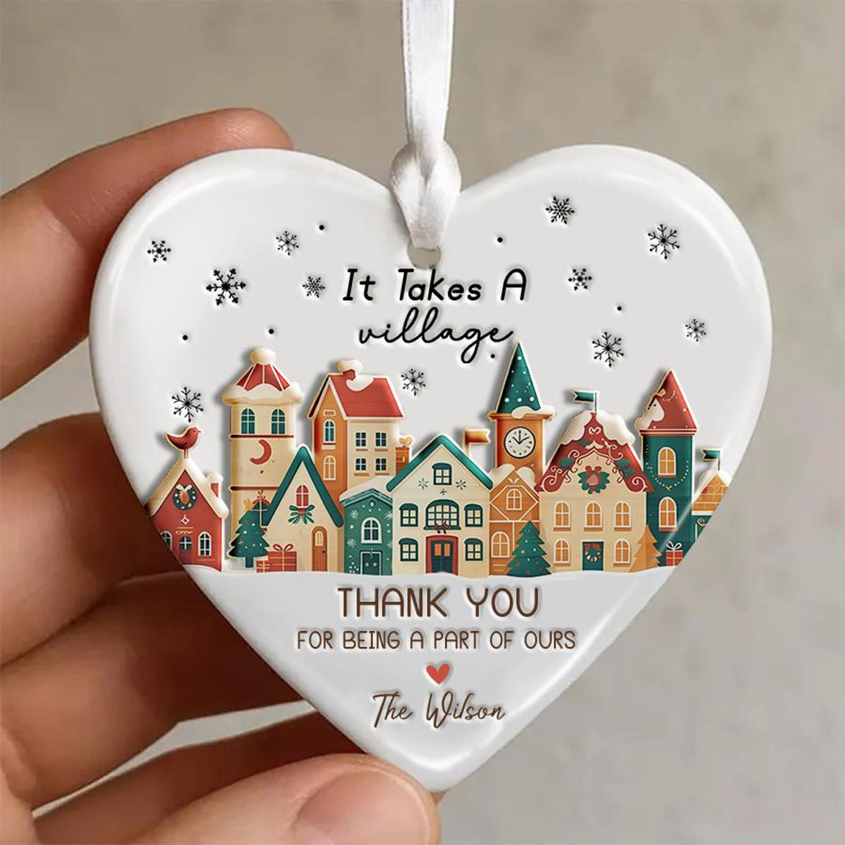 It Takes A Village 3D Effect Printed Ornament, Personalized Teacher Gift, Nanny Christmas Gift, Daycare Provider Thank You Keepsake, Babysitter Present Decor