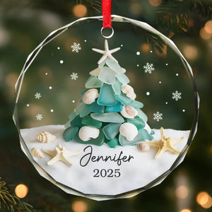 Christmas Coastal Sea Glass - Personalized Crystal Ornament - Christmas Gift For Sister, Friend, Family