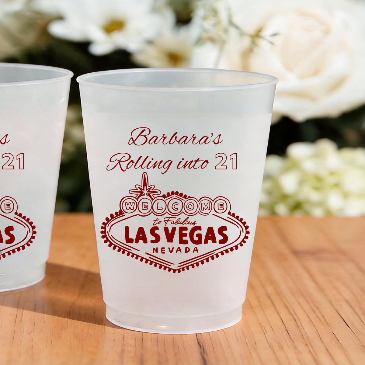 Personalized Rolling into Birthday Frosted Plastic Cups, Birthday Party Cups, Custom Party Favor Drinkware, Vegas Theme Cup Set