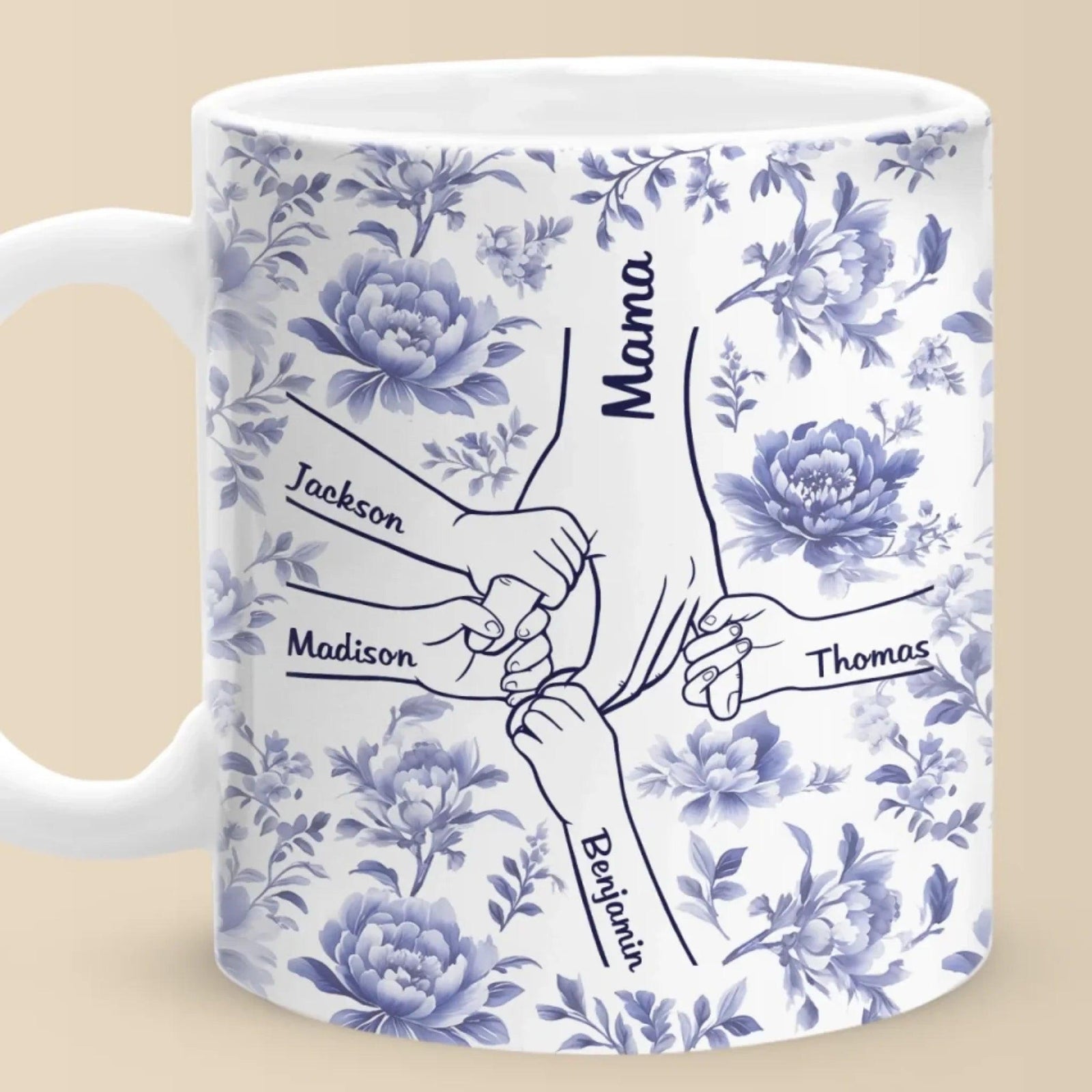 Personalized Hold our Hands Mug, Mother's Day Gift for Grandma, Grandparent Custom Kids Names, Best Mom Mug, Mother's Day Gift, Blue Mug